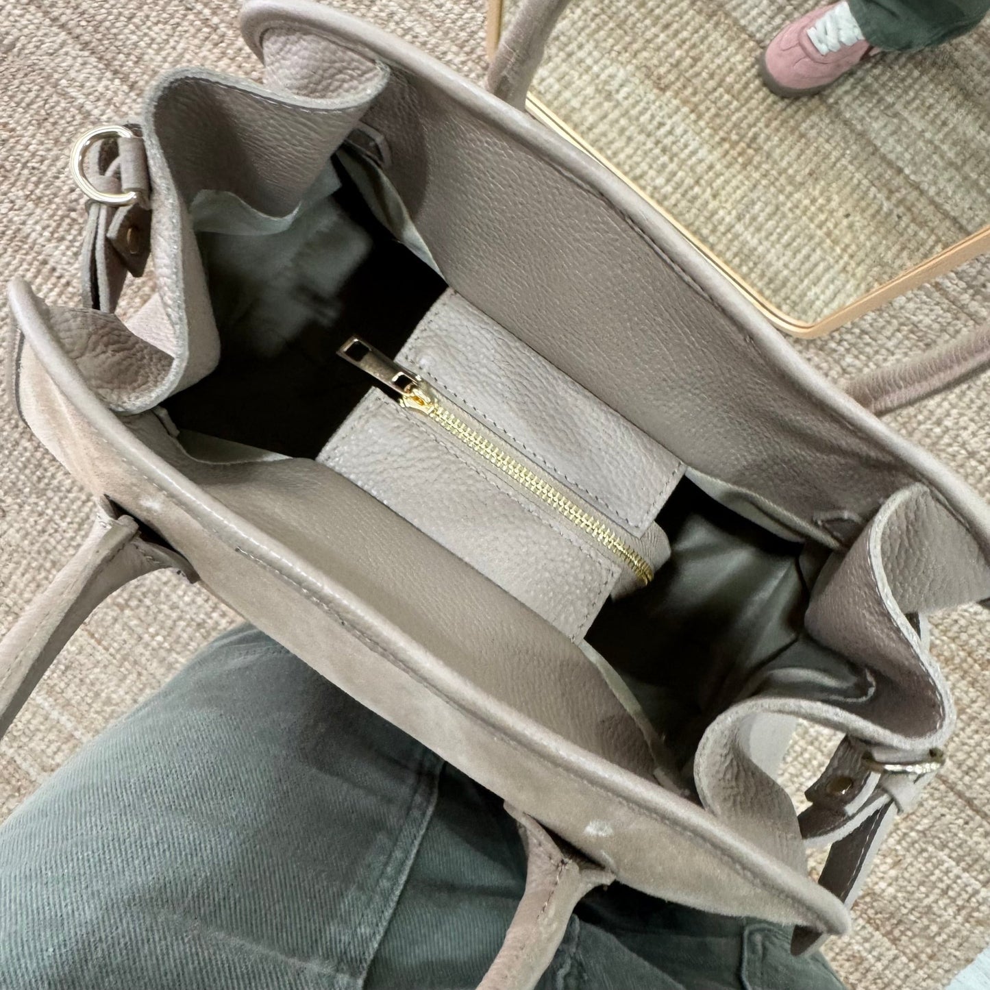 Shopper hebillas serraje y piel taupe - Bubbleshopbcn