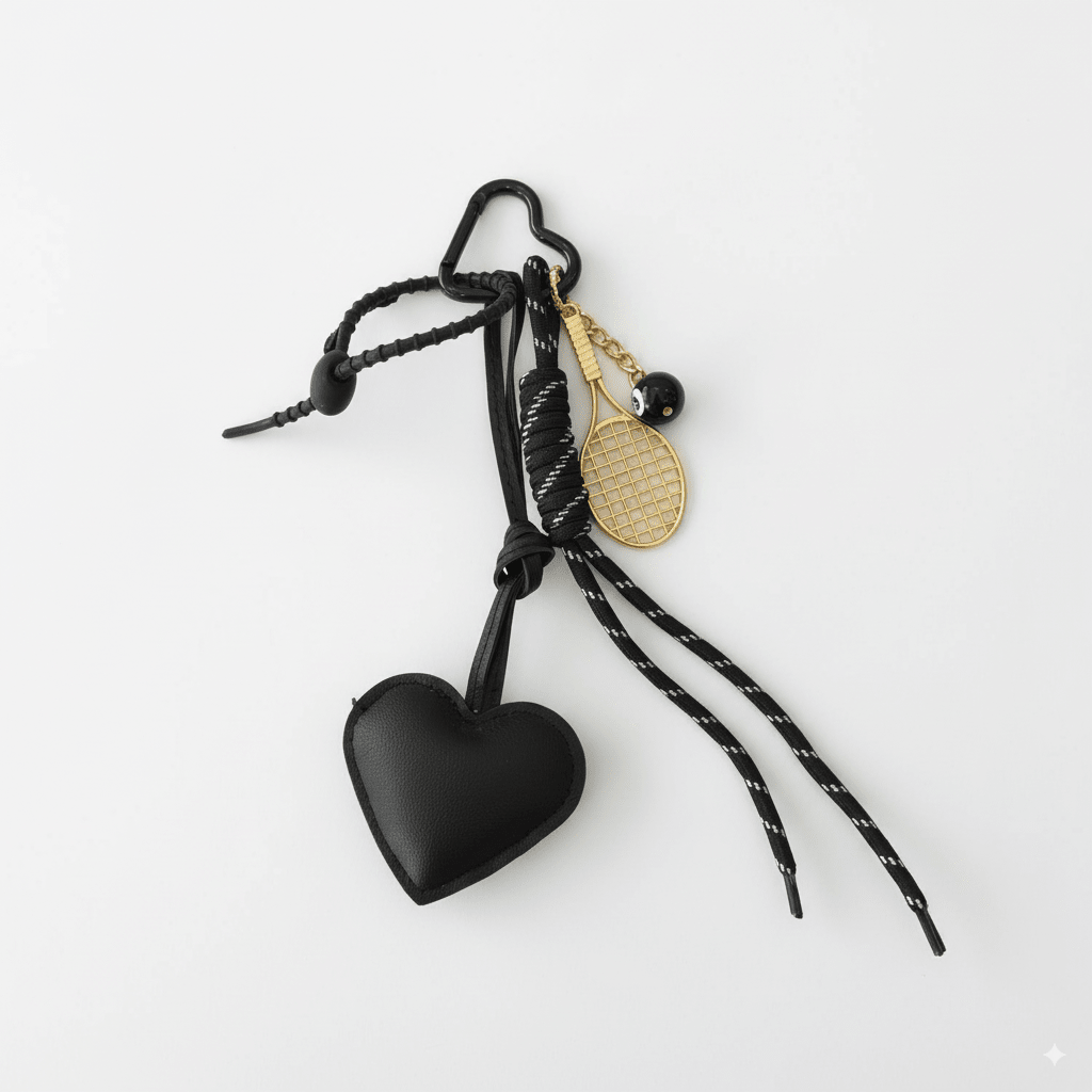 Charm raqueta y corazón negro - Bubbleshopbcn