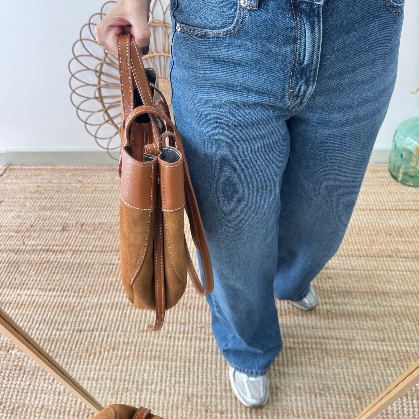 Bolso tote piel y serraje camel