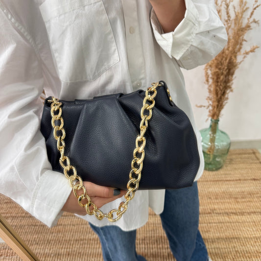 Bolso piel fruncida marino