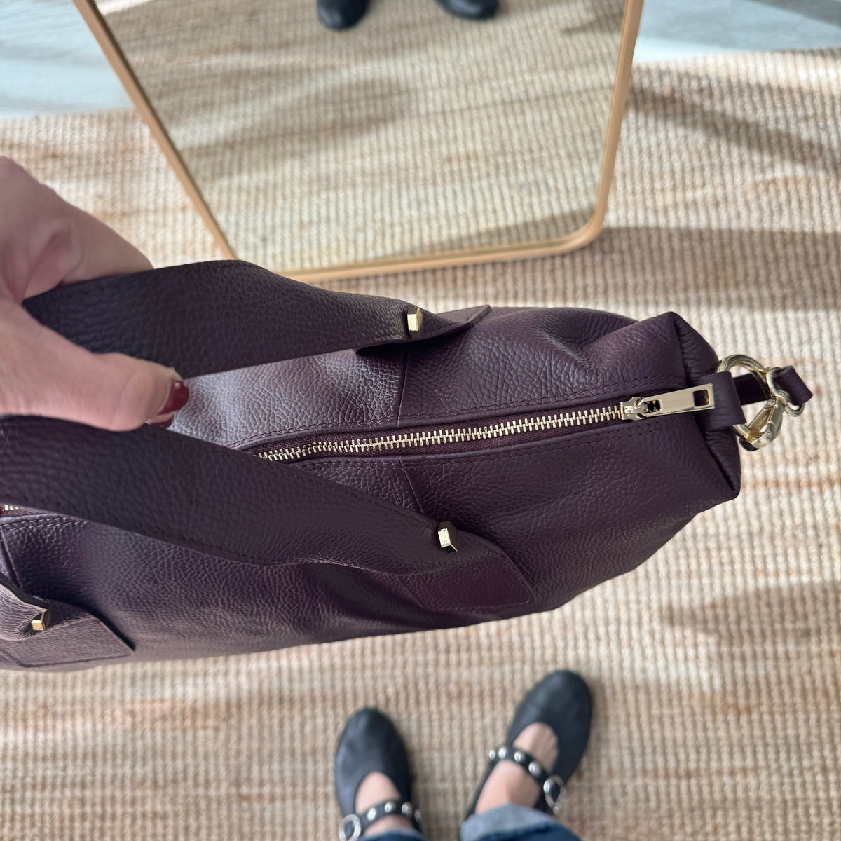 Bolso Bowling de piel granate