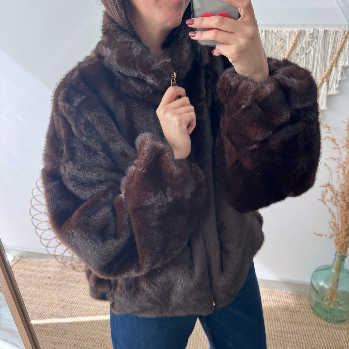 Chaqueta reversible marrón efecto pelo