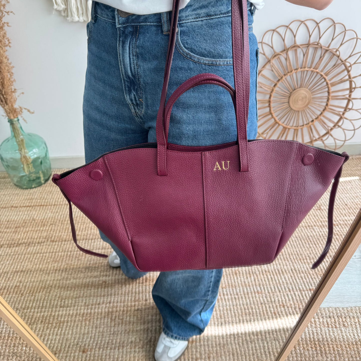 Bolso tote granate piel