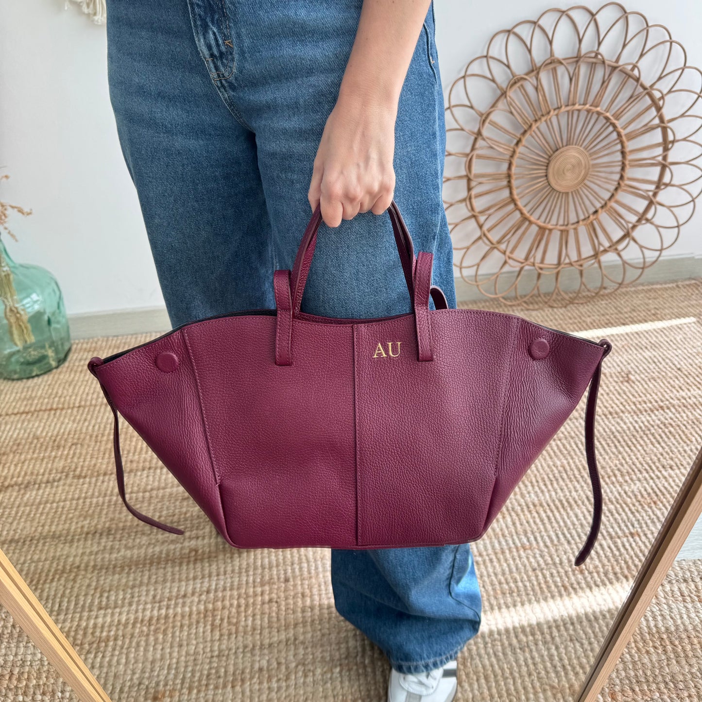 Bolso tote granate piel