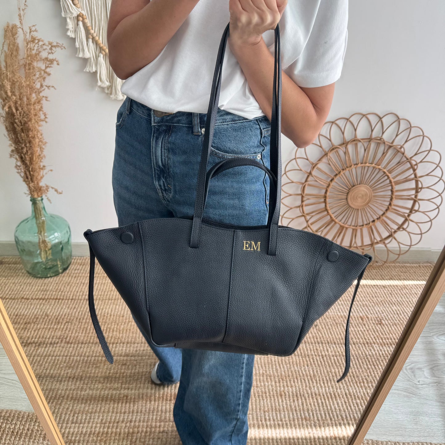 Bolso tote azul marino piel