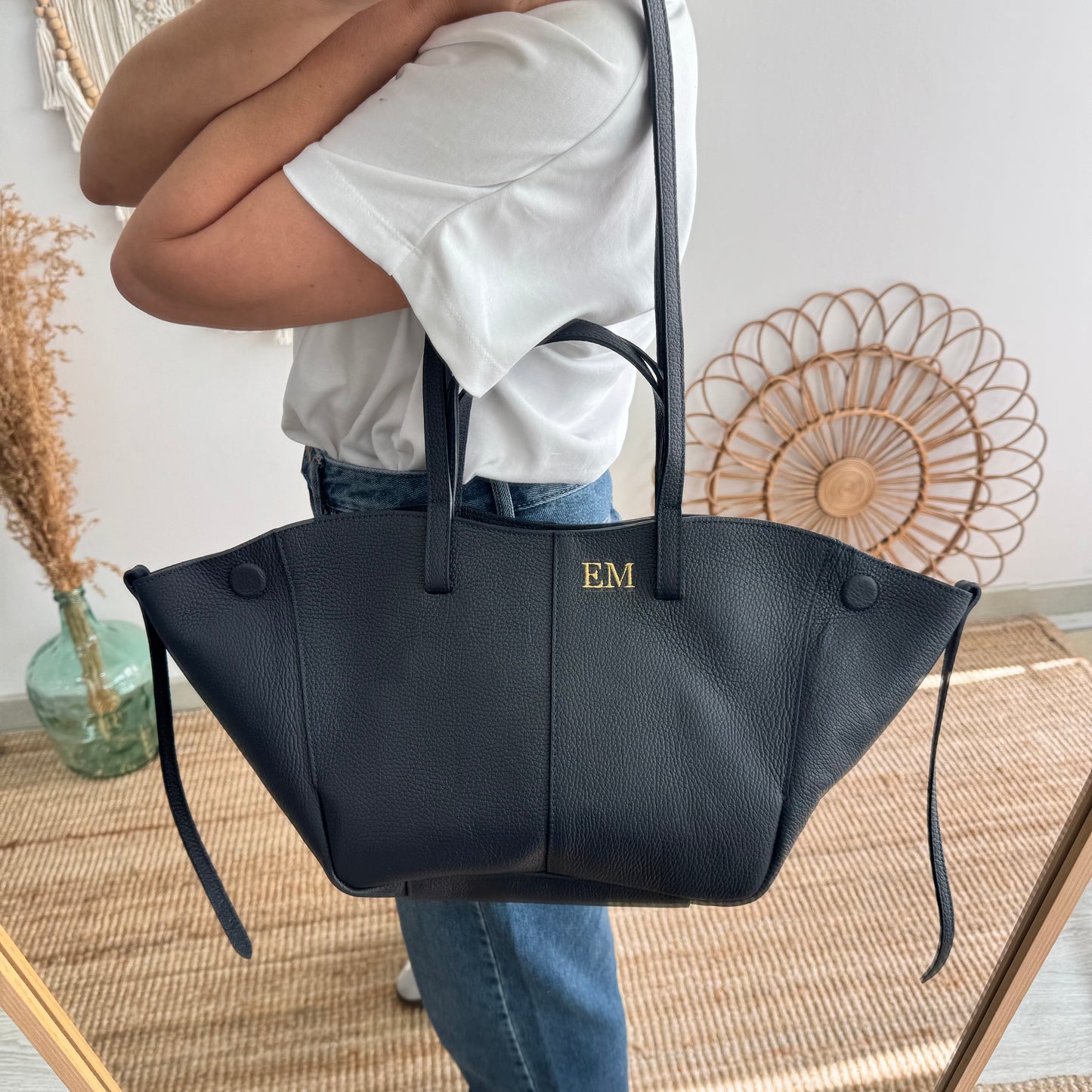 Bolso tote azul marino piel