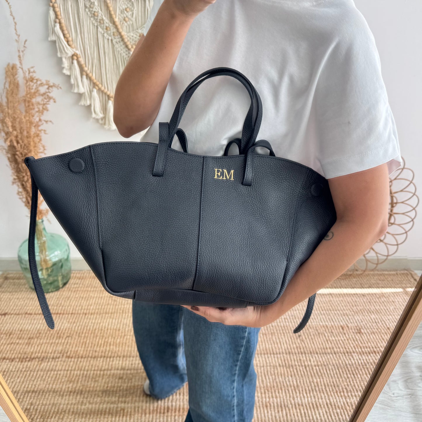 Bolso tote azul marino piel