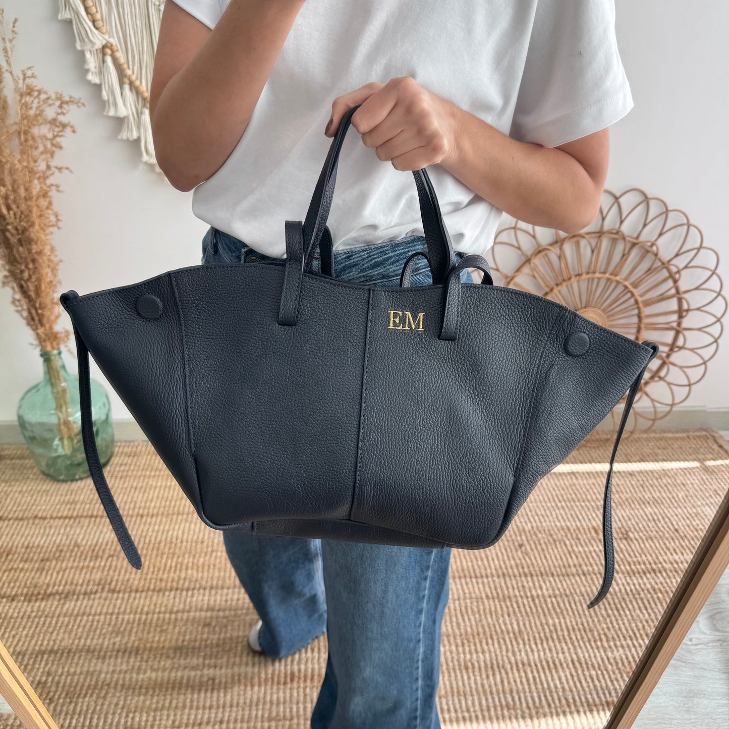 Bolso tote azul marino piel