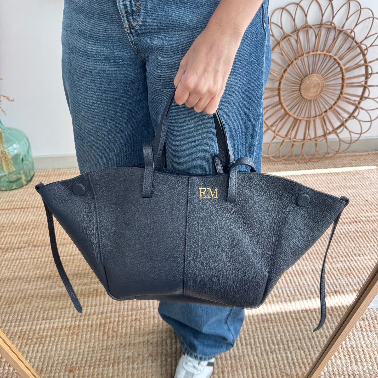 Bolso tote azul marino piel