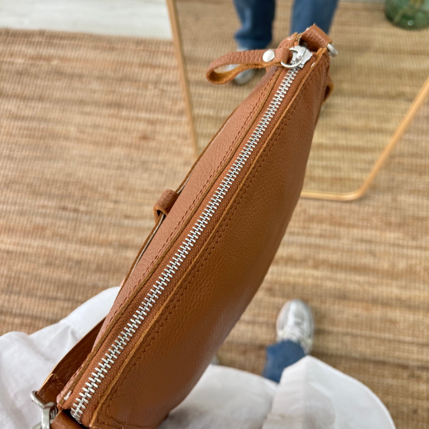 Bandolera camel piel herrajes plata