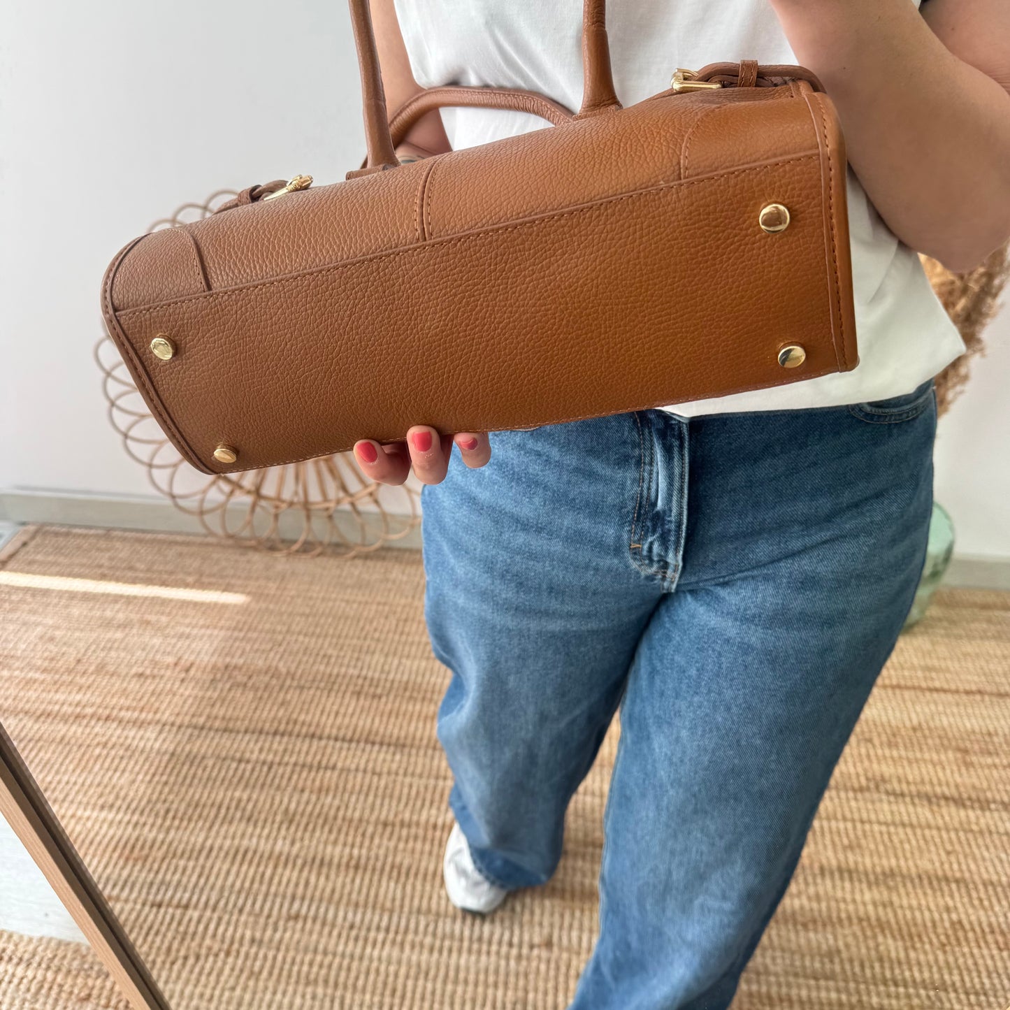 Bolso piel cierre cinturón camel