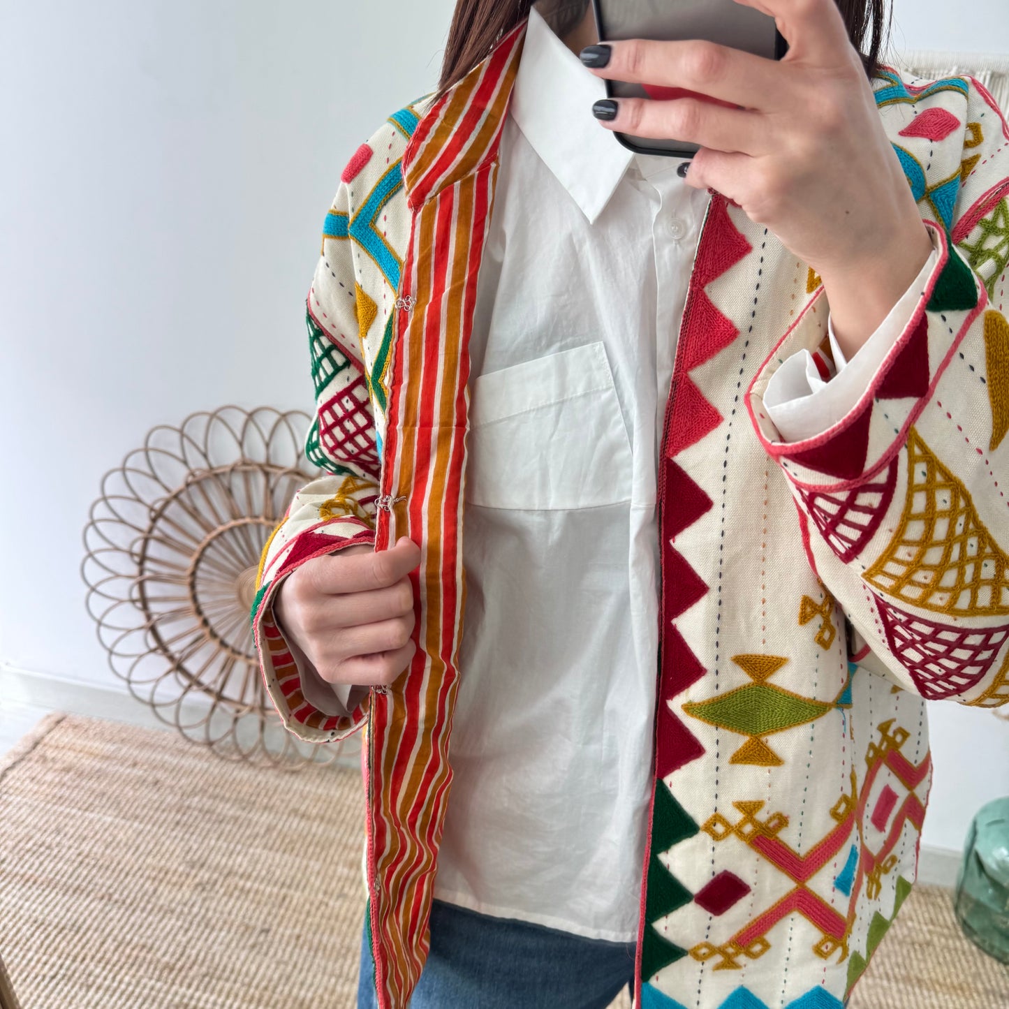 Chaqueta boho bordados geométricos
