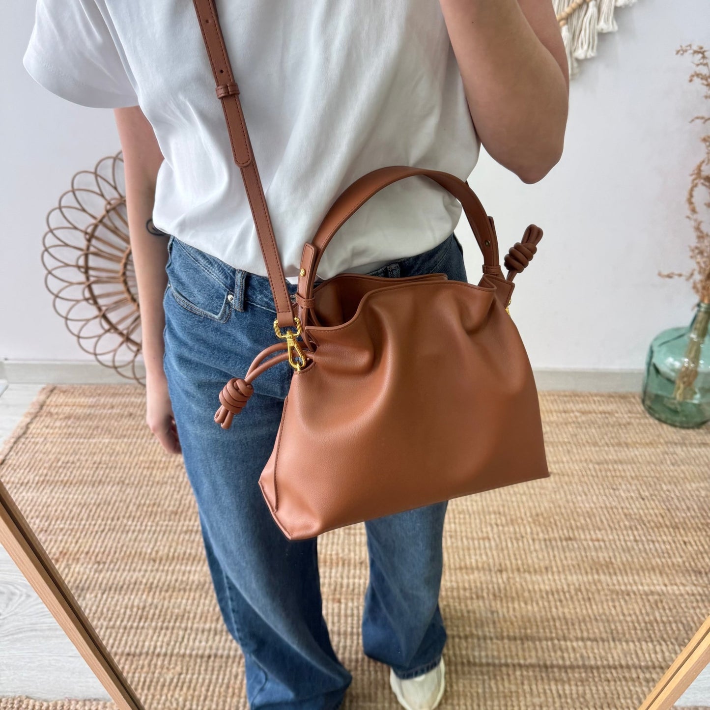 Bolso fruncido piel camel - Bubbleshopbcn