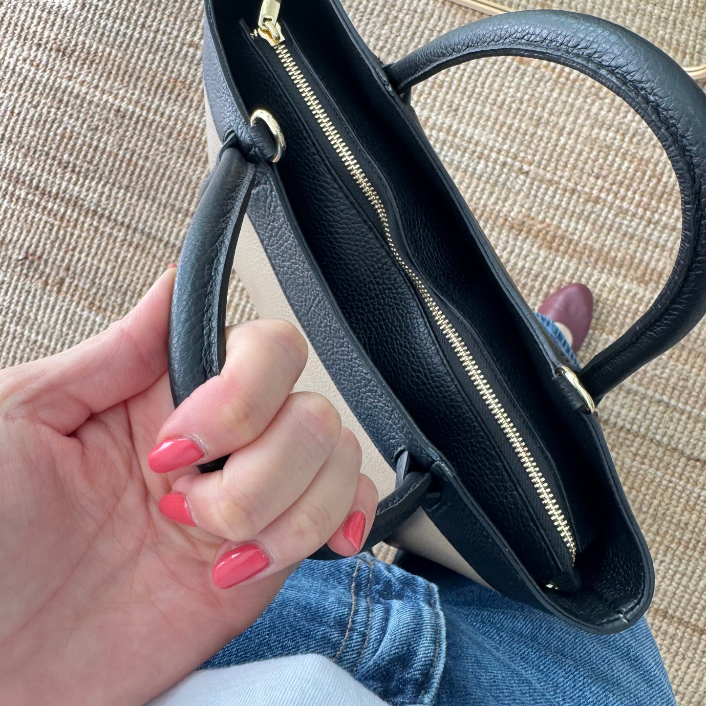 Bolso shopper piel taupe/negro