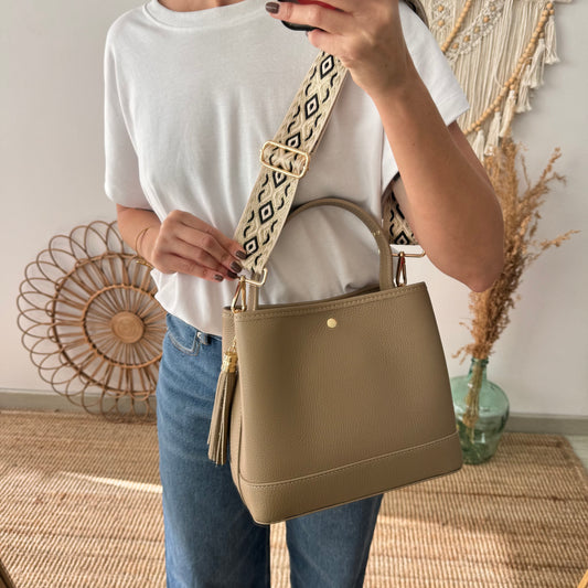 Bolso trapecio combinado piel taupe