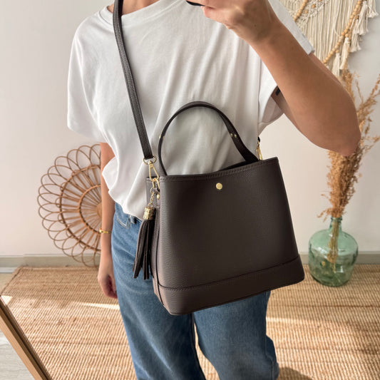 Bolso trapecio combinado piel marrón