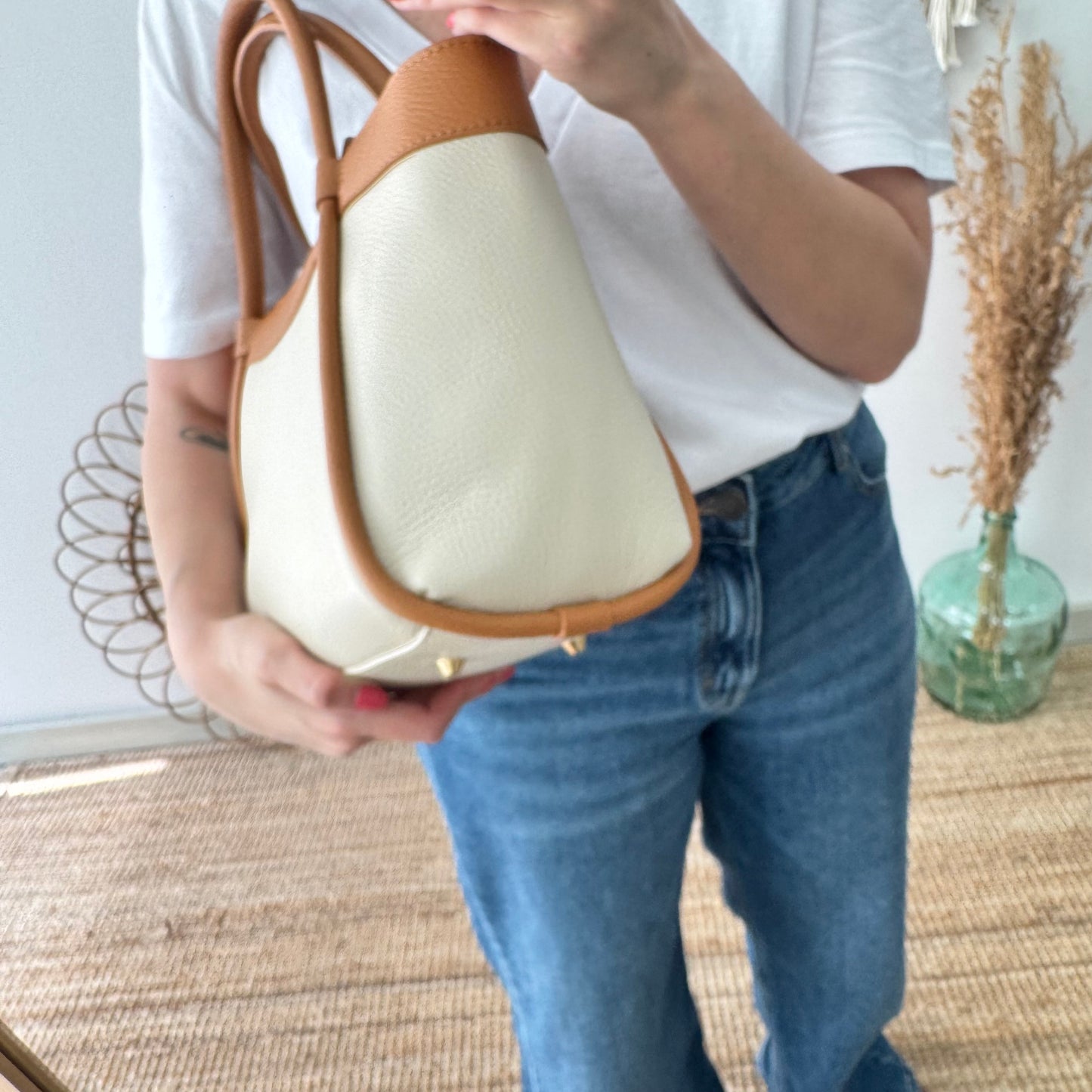 Bolso shopper piel beige/camel