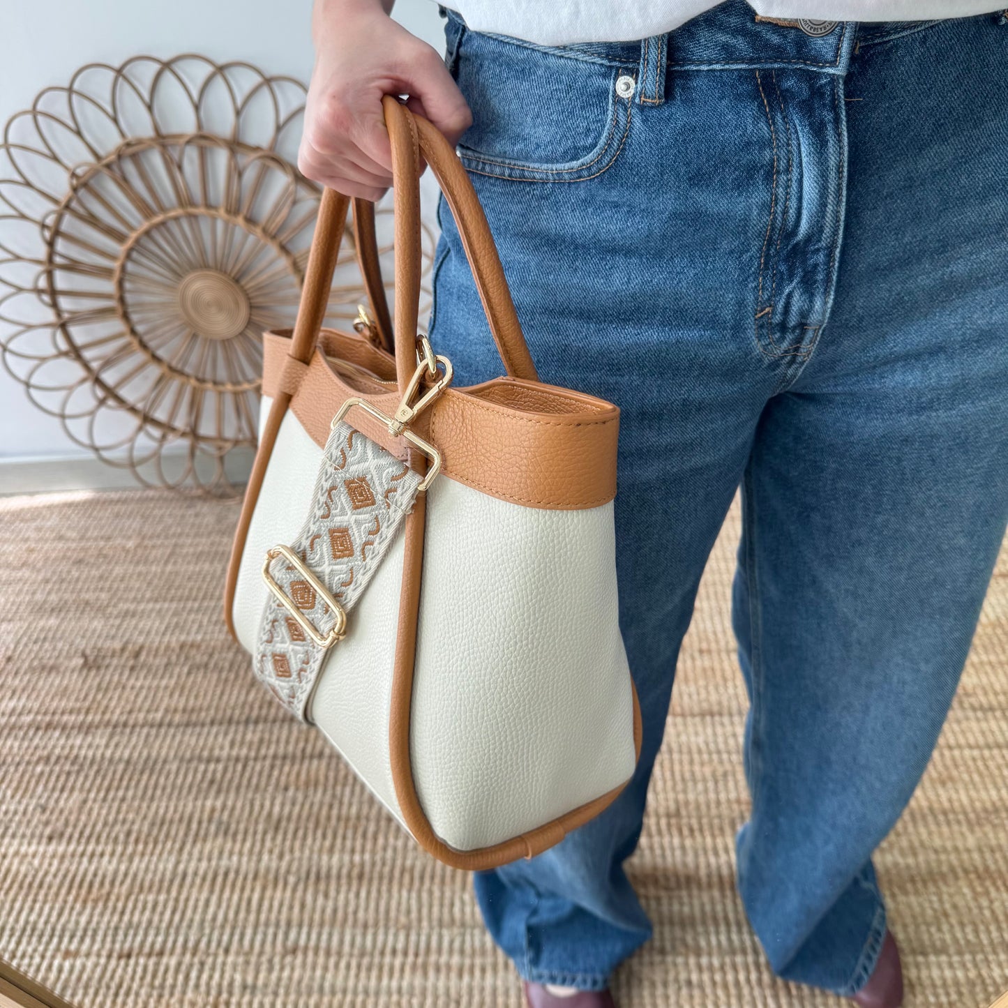Bolso shopper piel beige/camel
