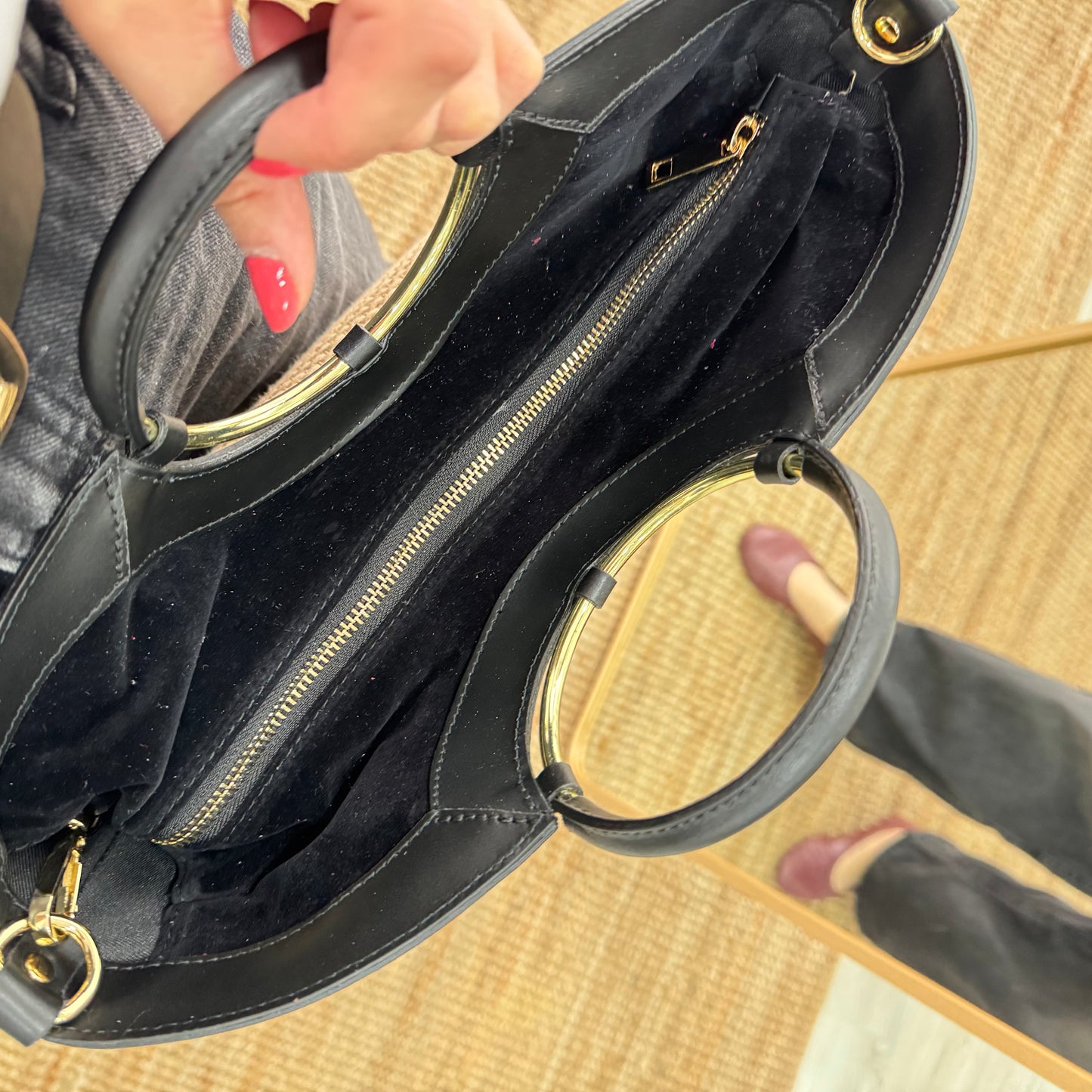 Bolso tote rafia beige/piel negra