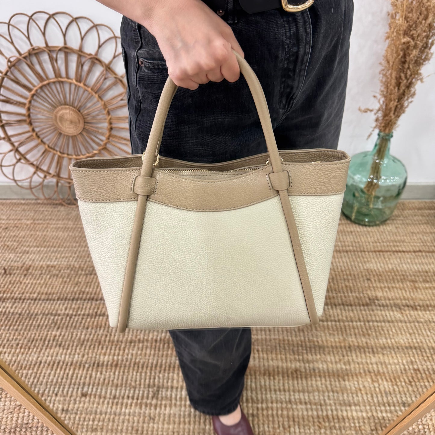 Bolso shopper piel beige/taupe