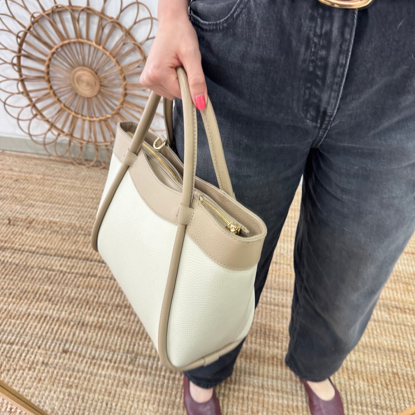 Bolso shopper piel beige/taupe