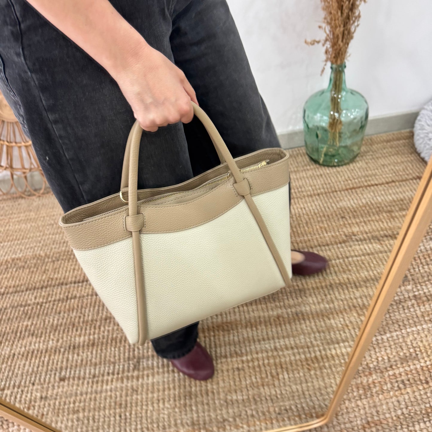 Bolso shopper piel beige/taupe