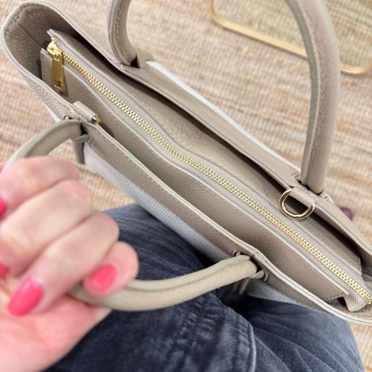 Bolso shopper piel beige/taupe