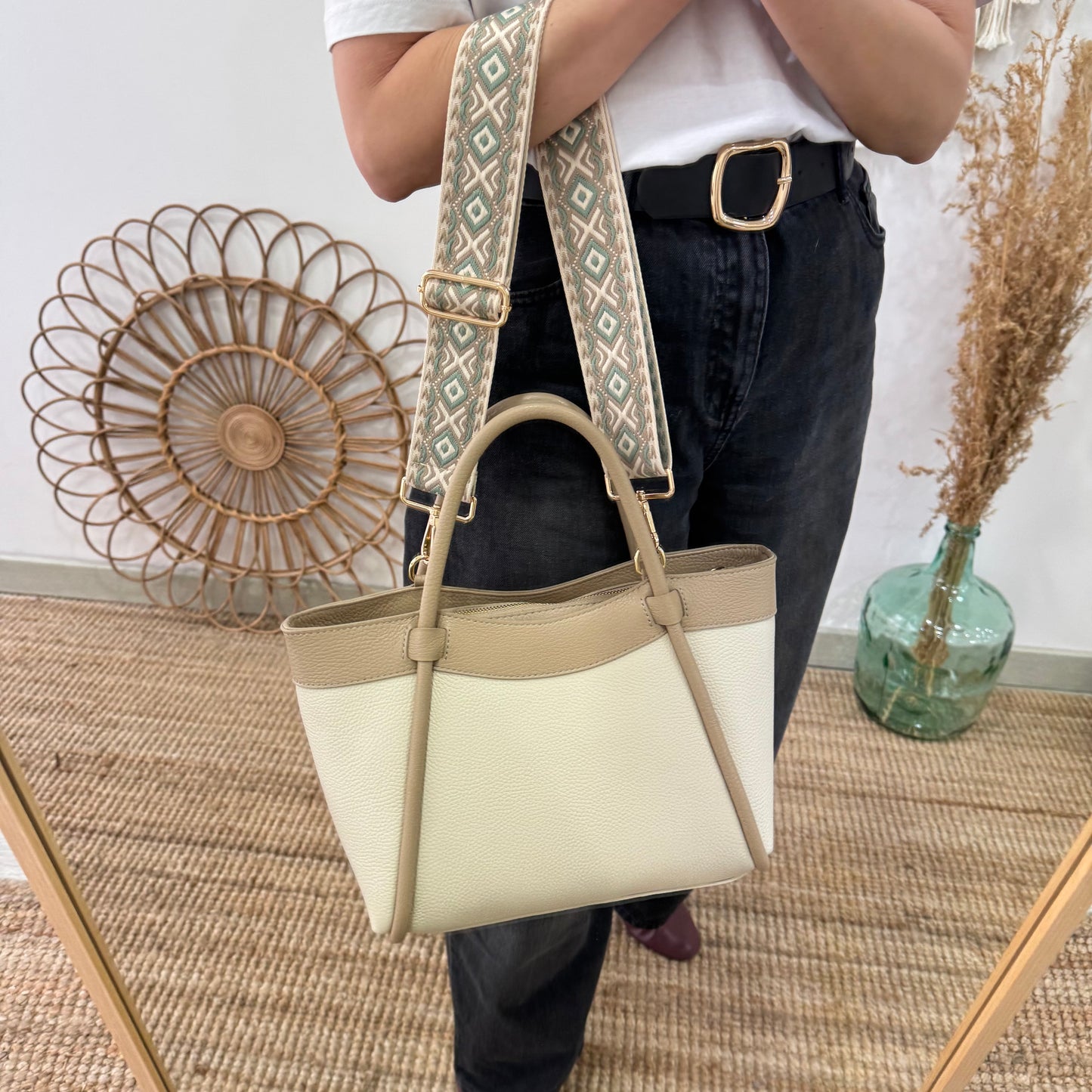 Bolso shopper piel beige/taupe