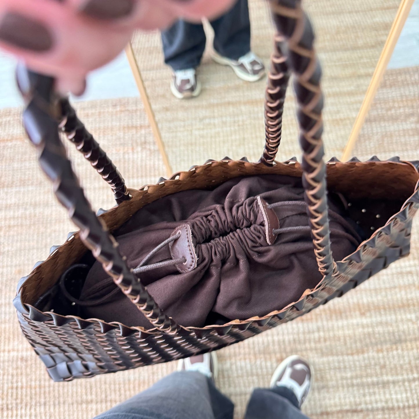 Bolso de piel trenzada trapecio marrón - Bubbleshopbcn