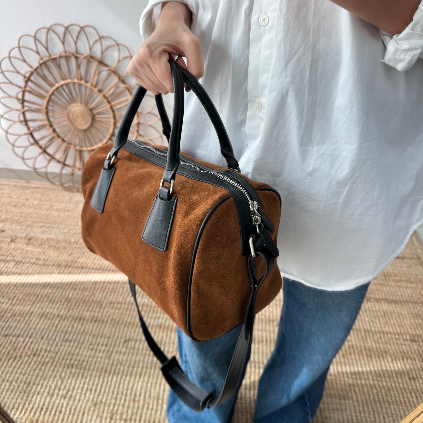 Bolso Bowling camel Serraje y Piel