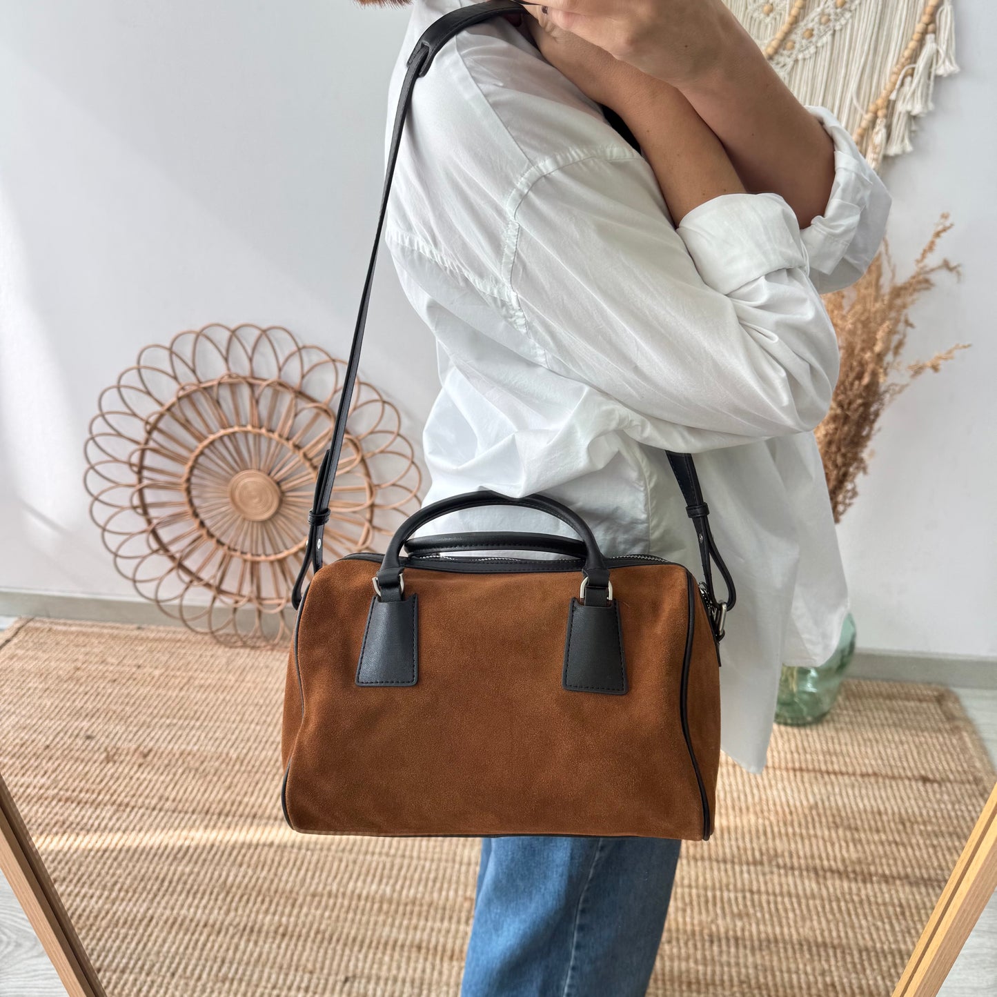 Bolso Bowling camel Serraje y Piel