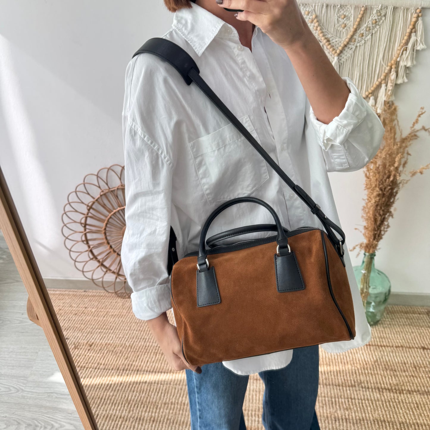 Bolso Bowling camel Serraje y Piel