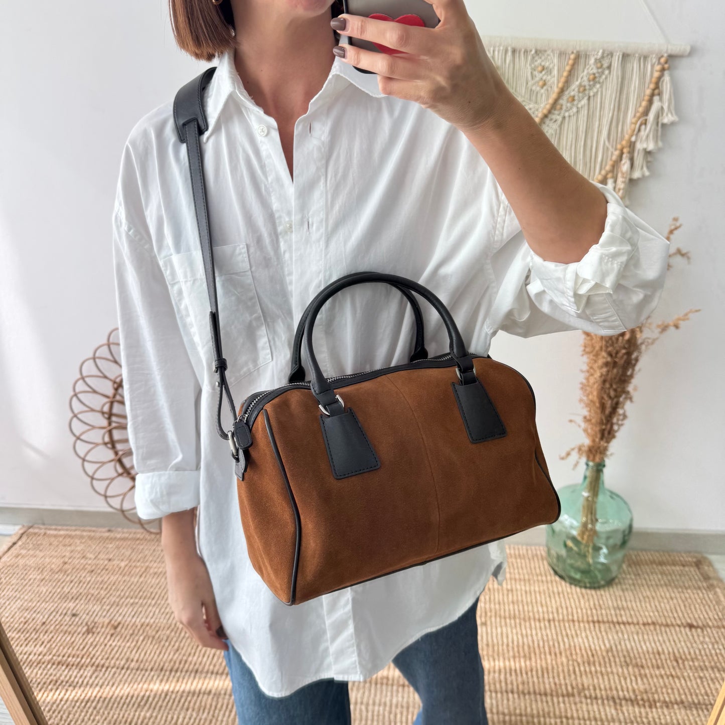 Bolso Bowling camel Serraje y Piel