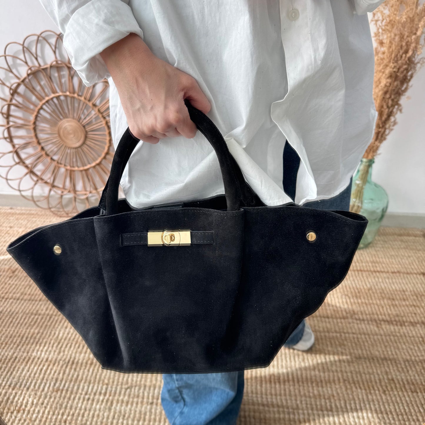 Bolso tote cierre serraje negro