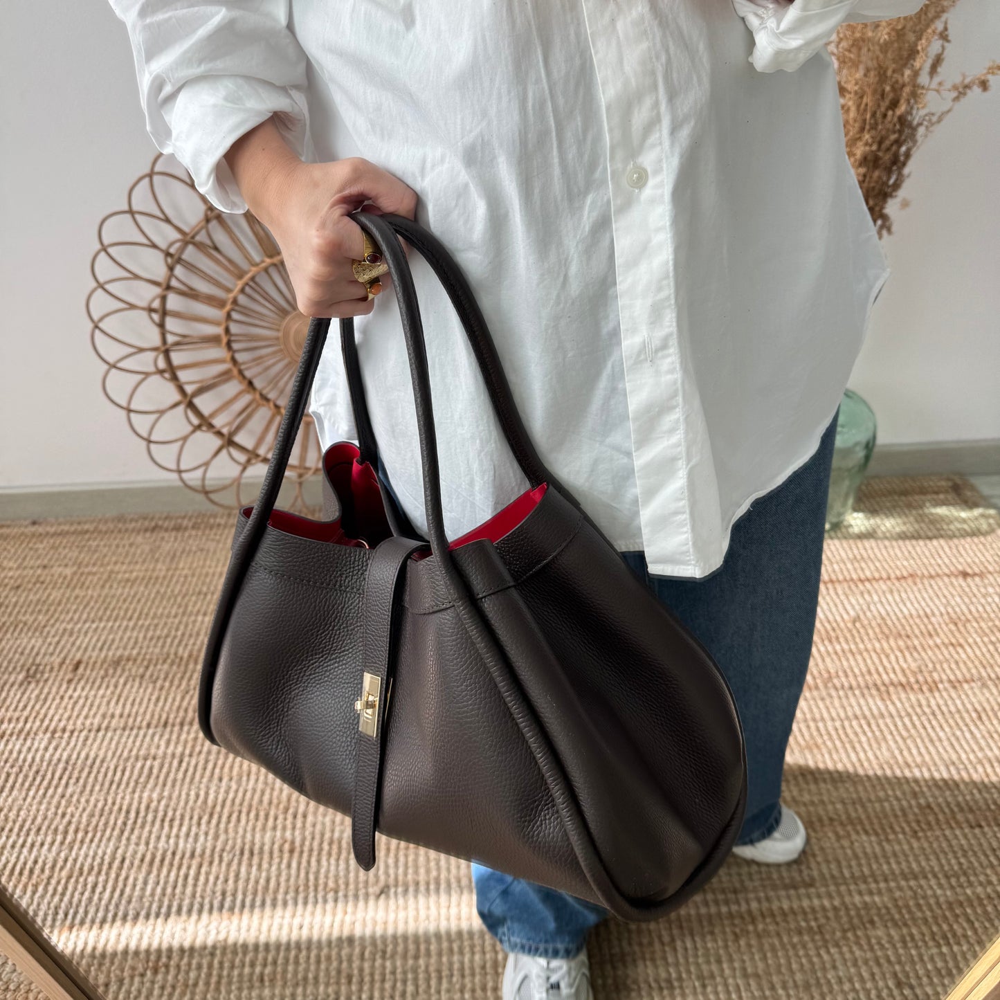 Bolso shopping piel marrón chocolate