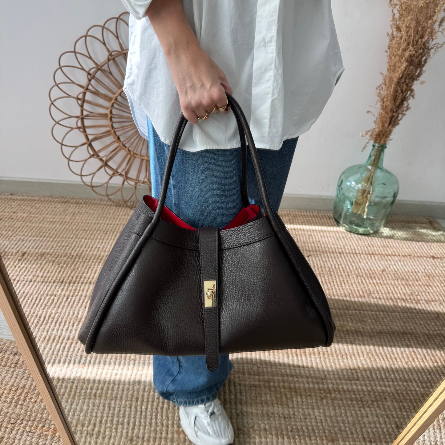 Bolso shopping piel marrón chocolate