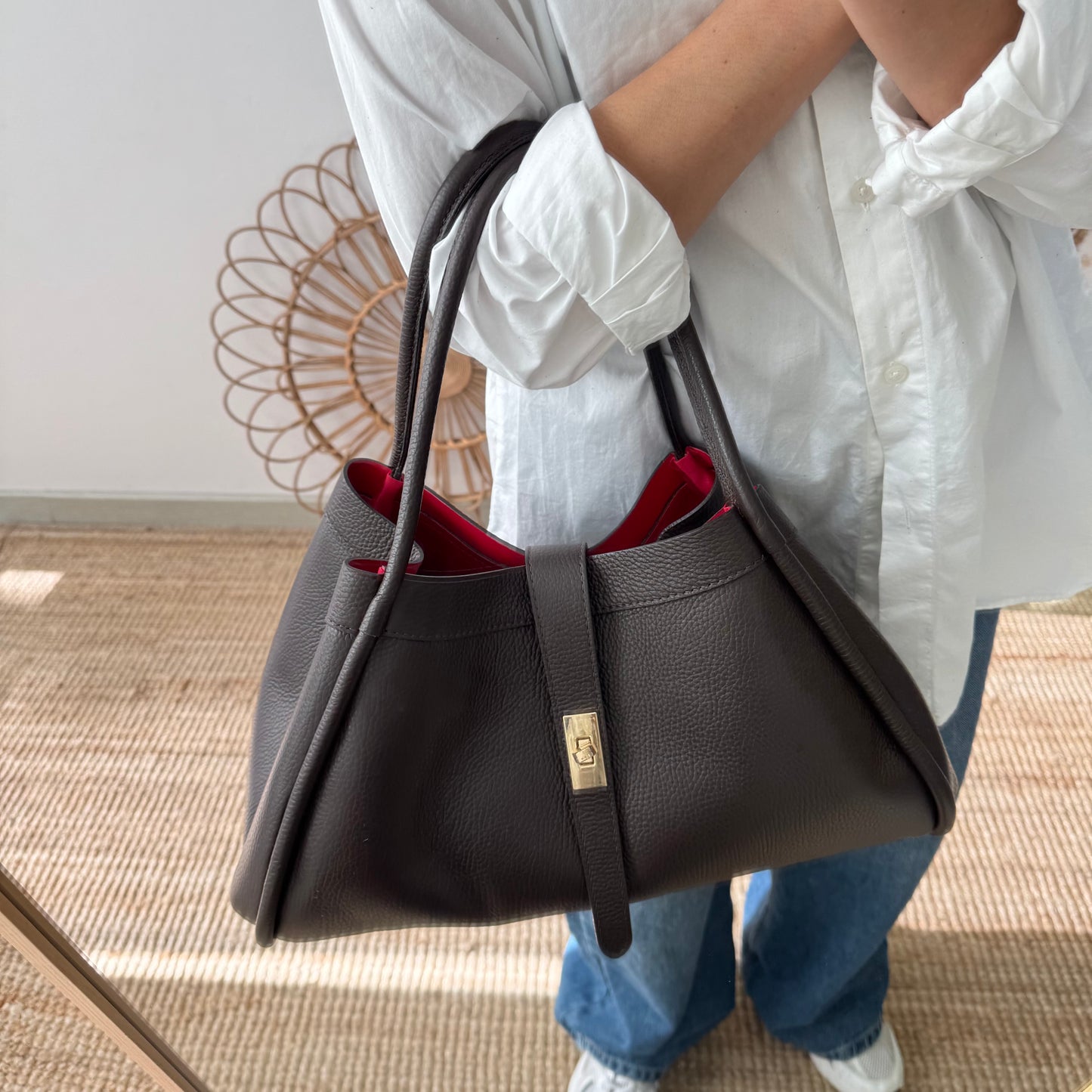Bolso shopping piel marrón chocolate