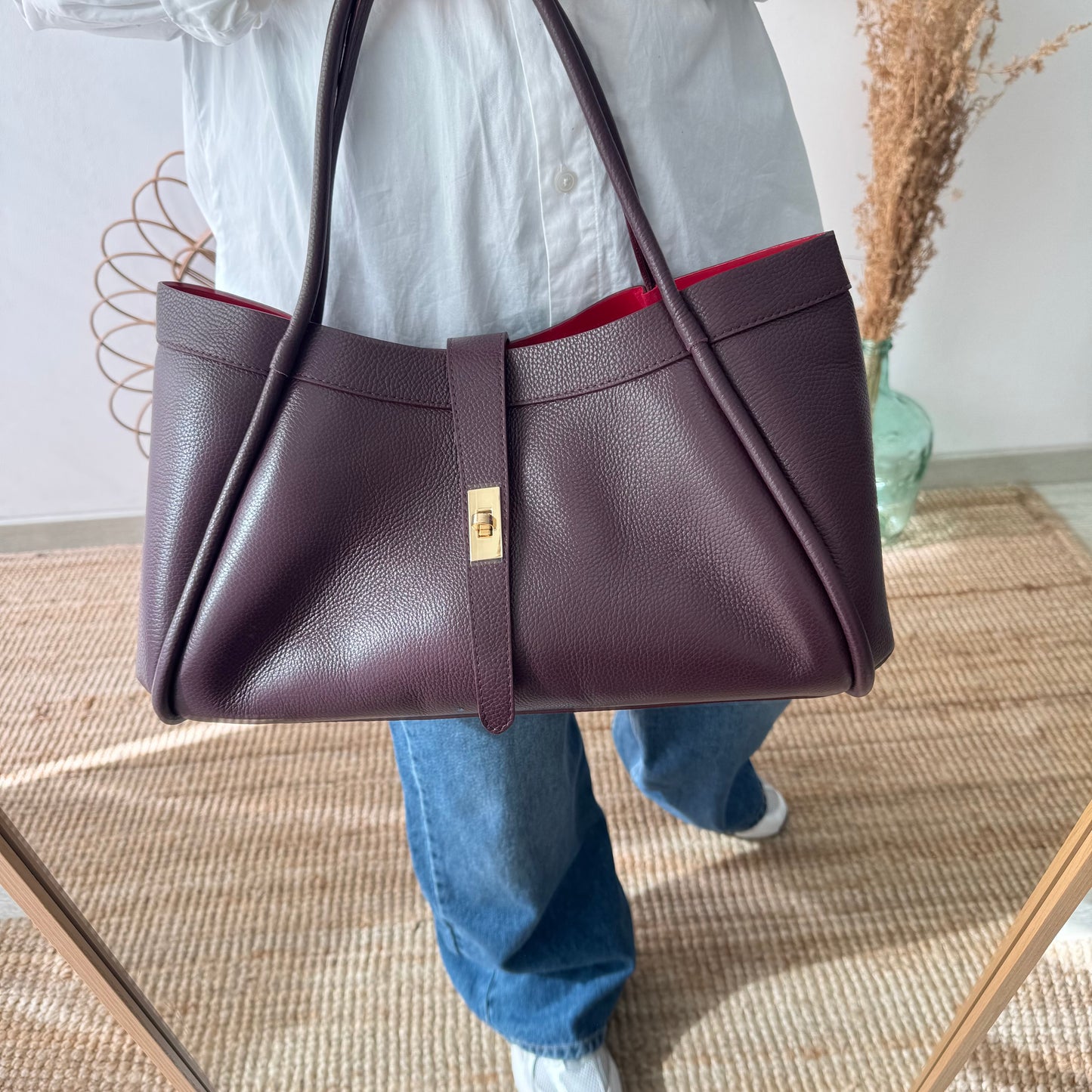 Bolso shopping piel granate