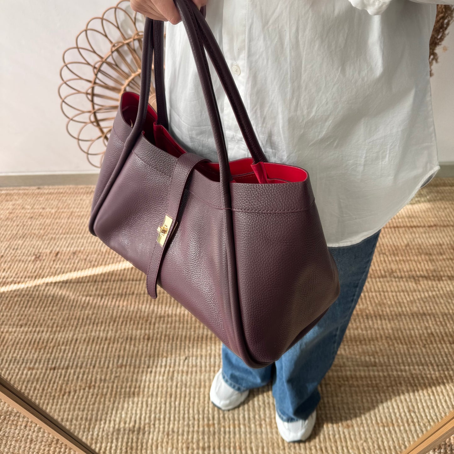 Bolso shopping piel granate
