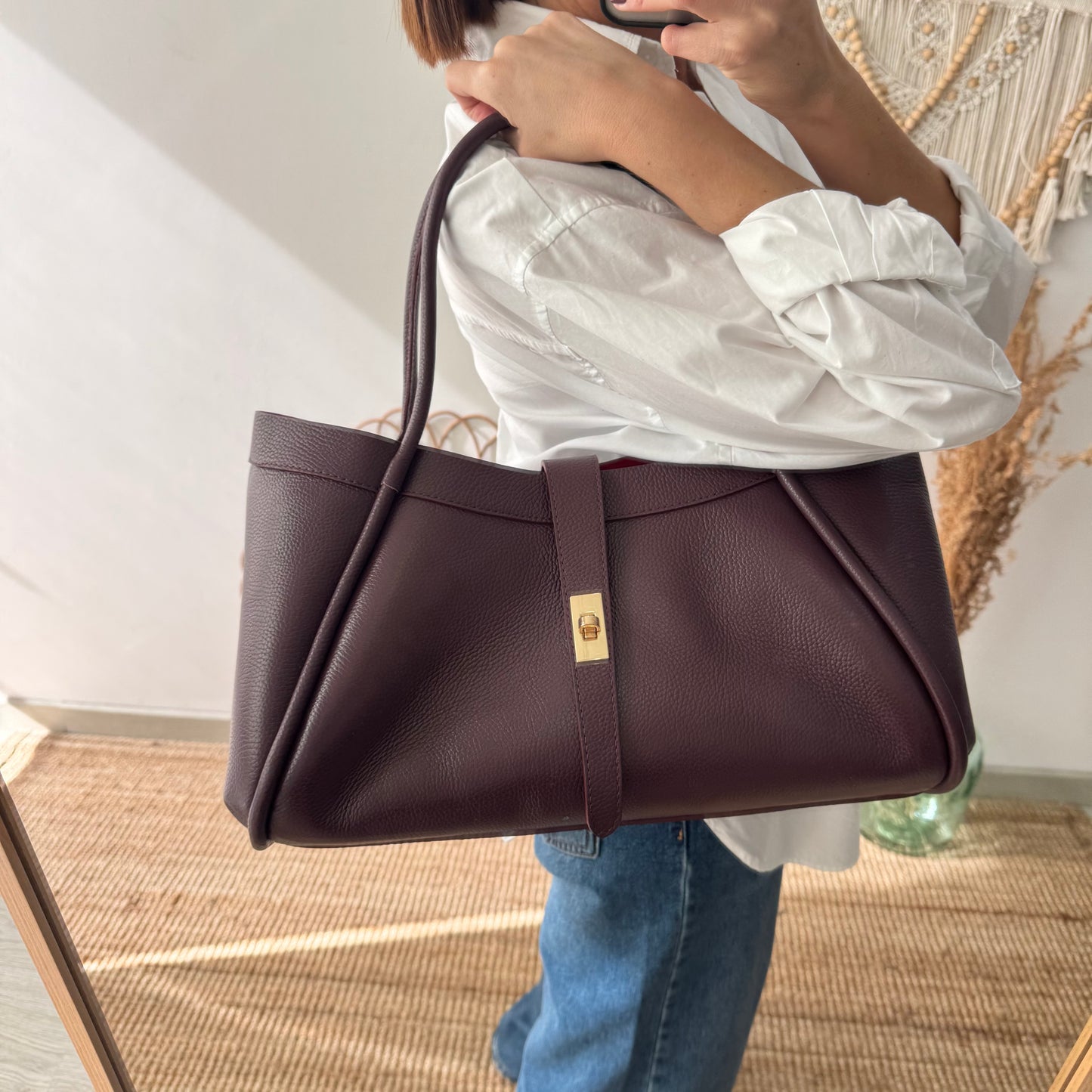 Bolso shopping piel granate