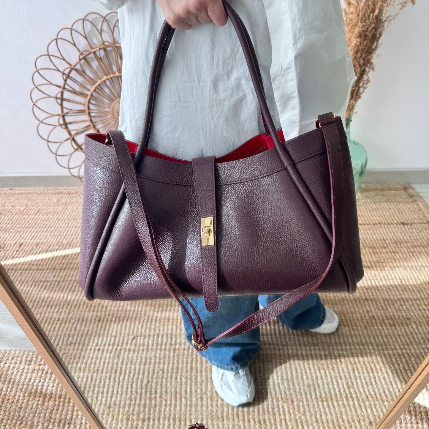 Bolso shopping piel granate