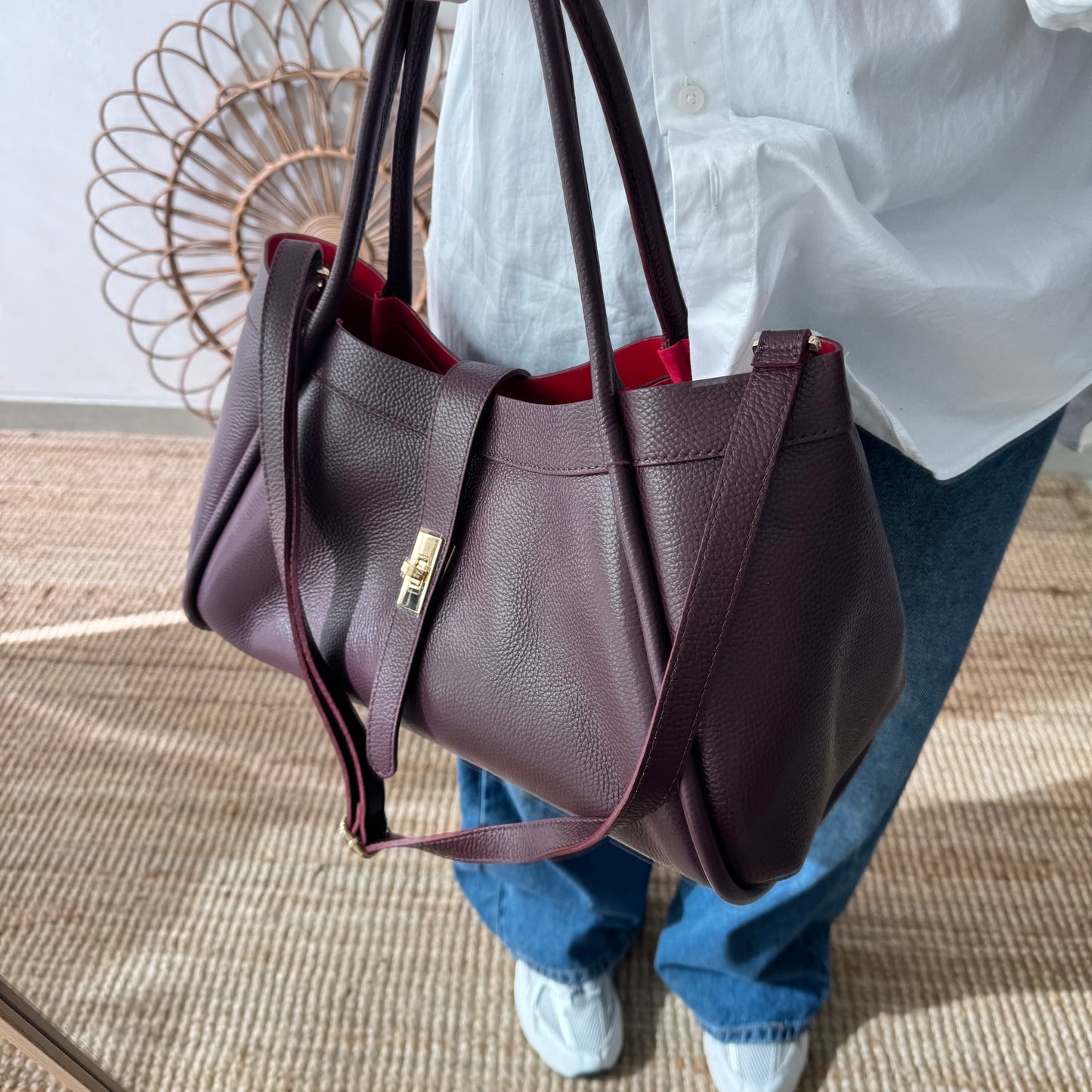 Bolso shopping piel granate