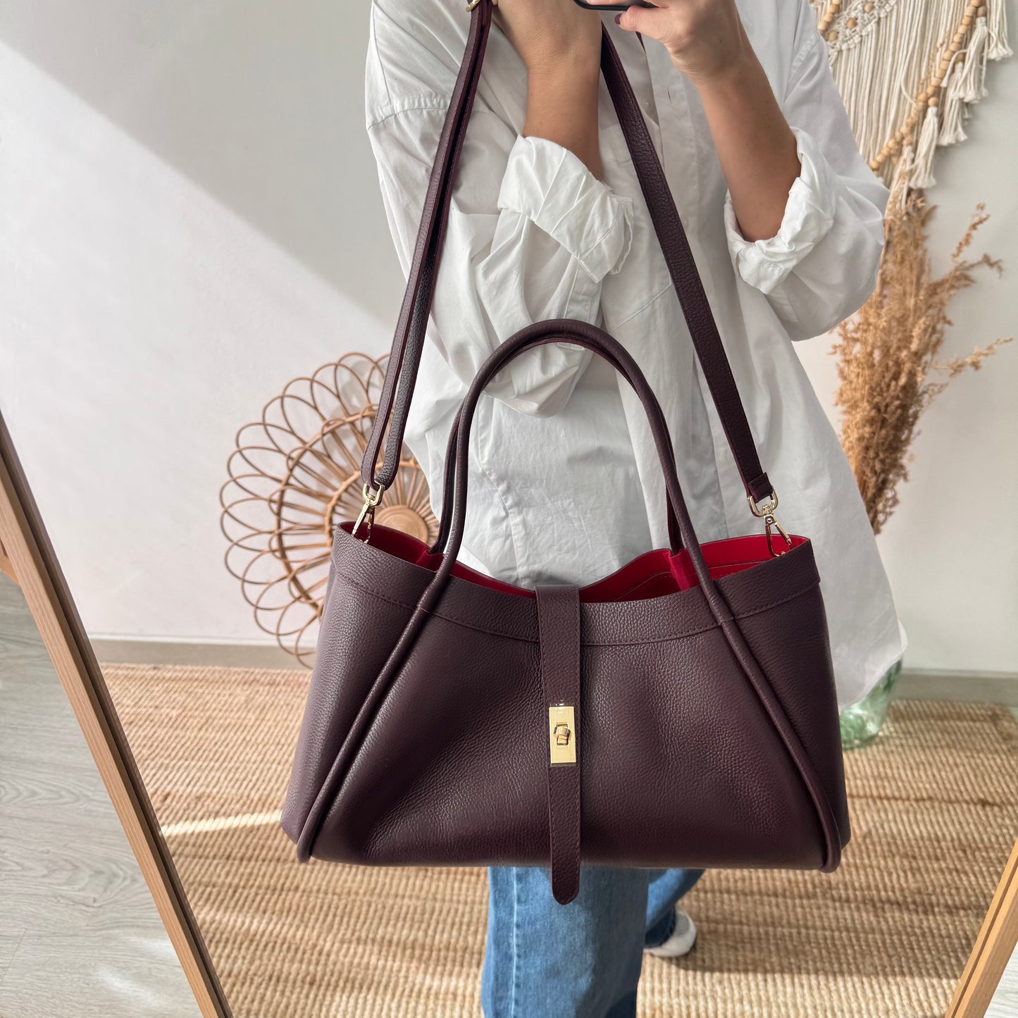 Bolso shopping piel granate
