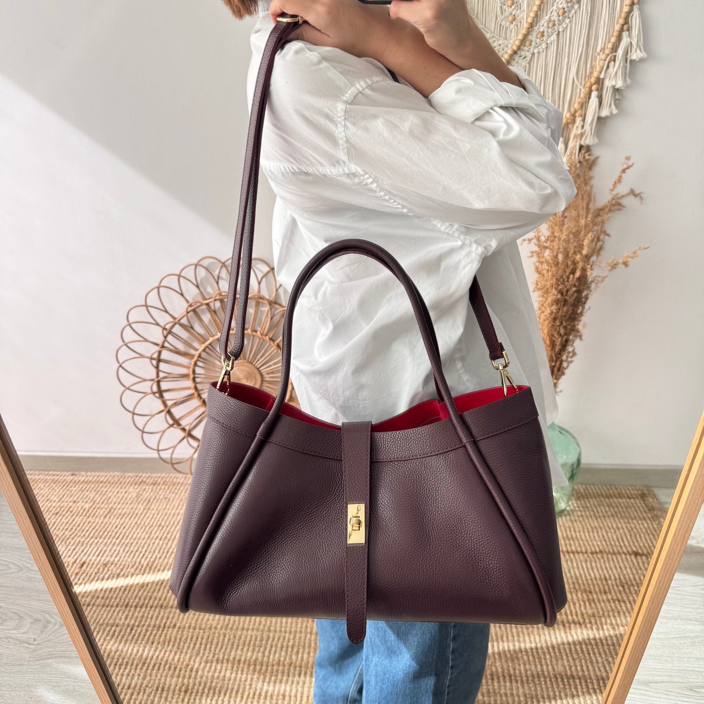 Bolso shopping piel granate