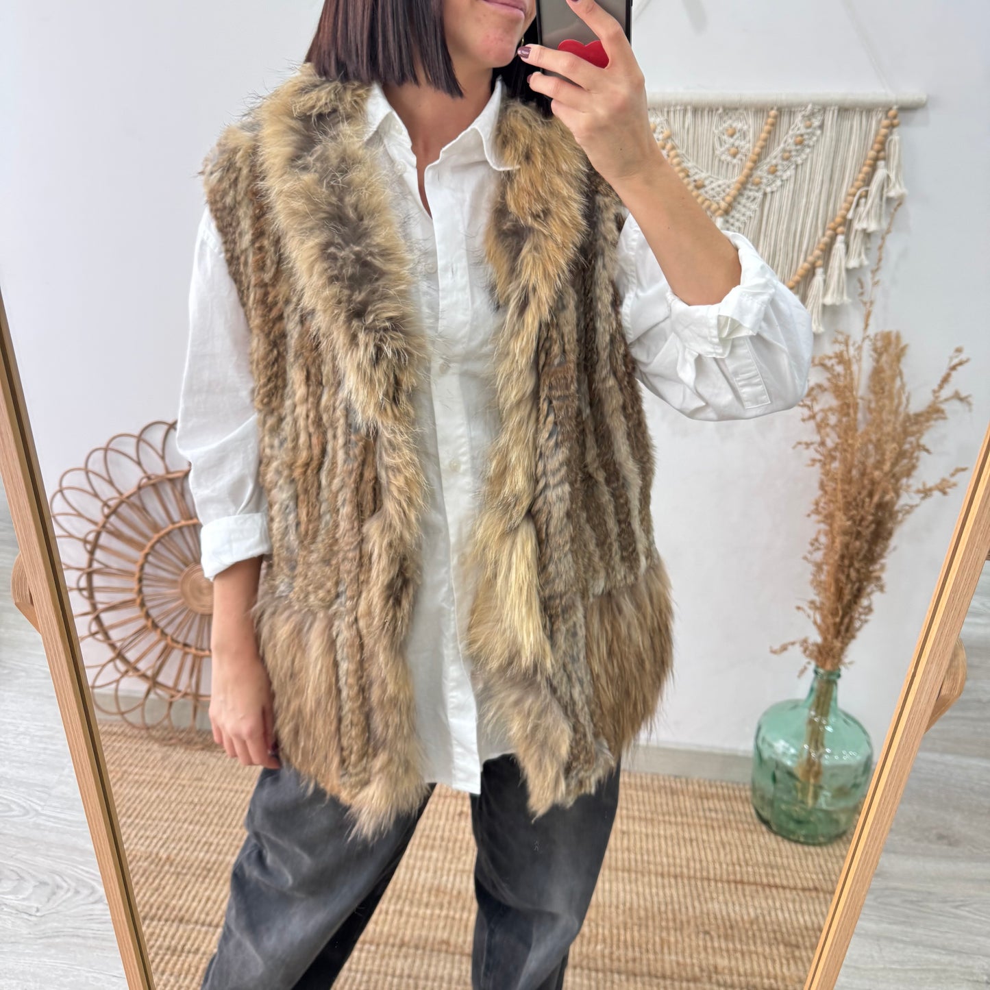 Chaleco de pelo natural beige y caramelo