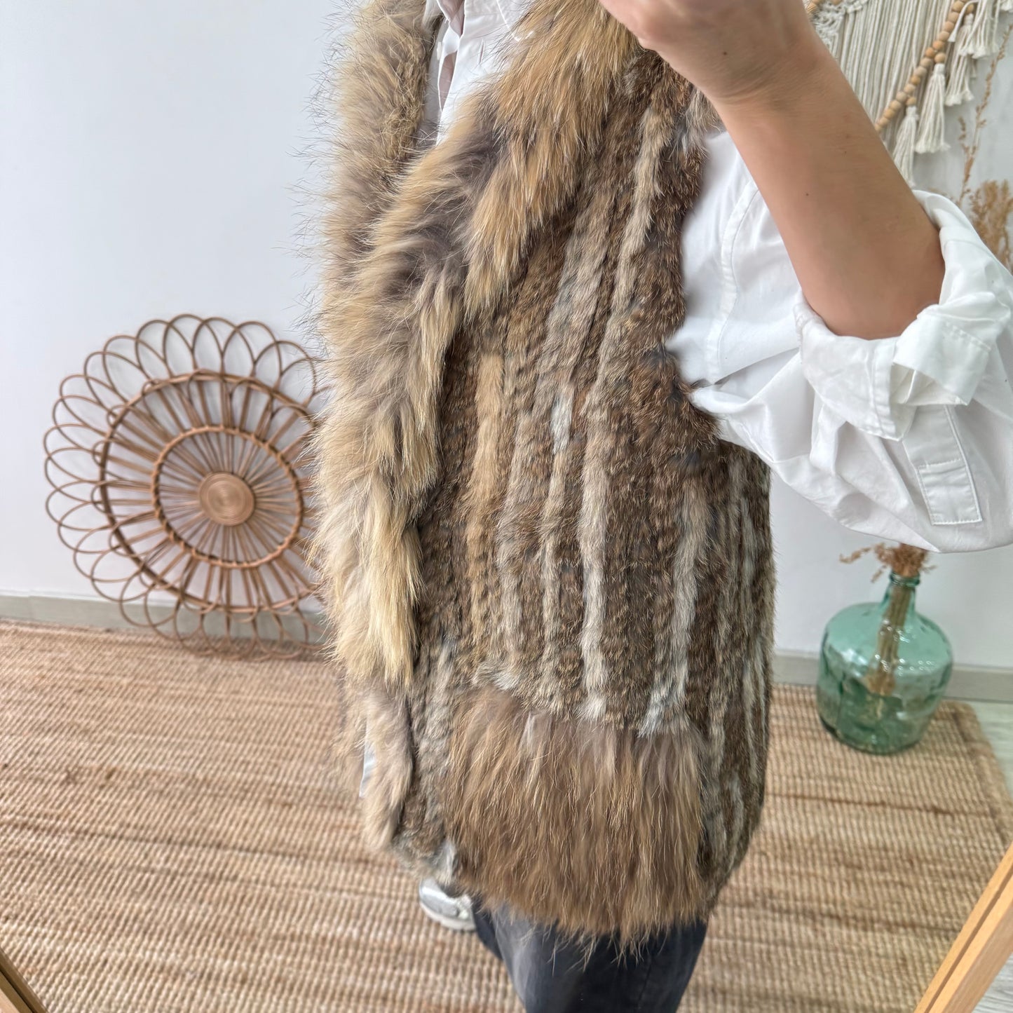 Chaleco de pelo natural beige y caramelo