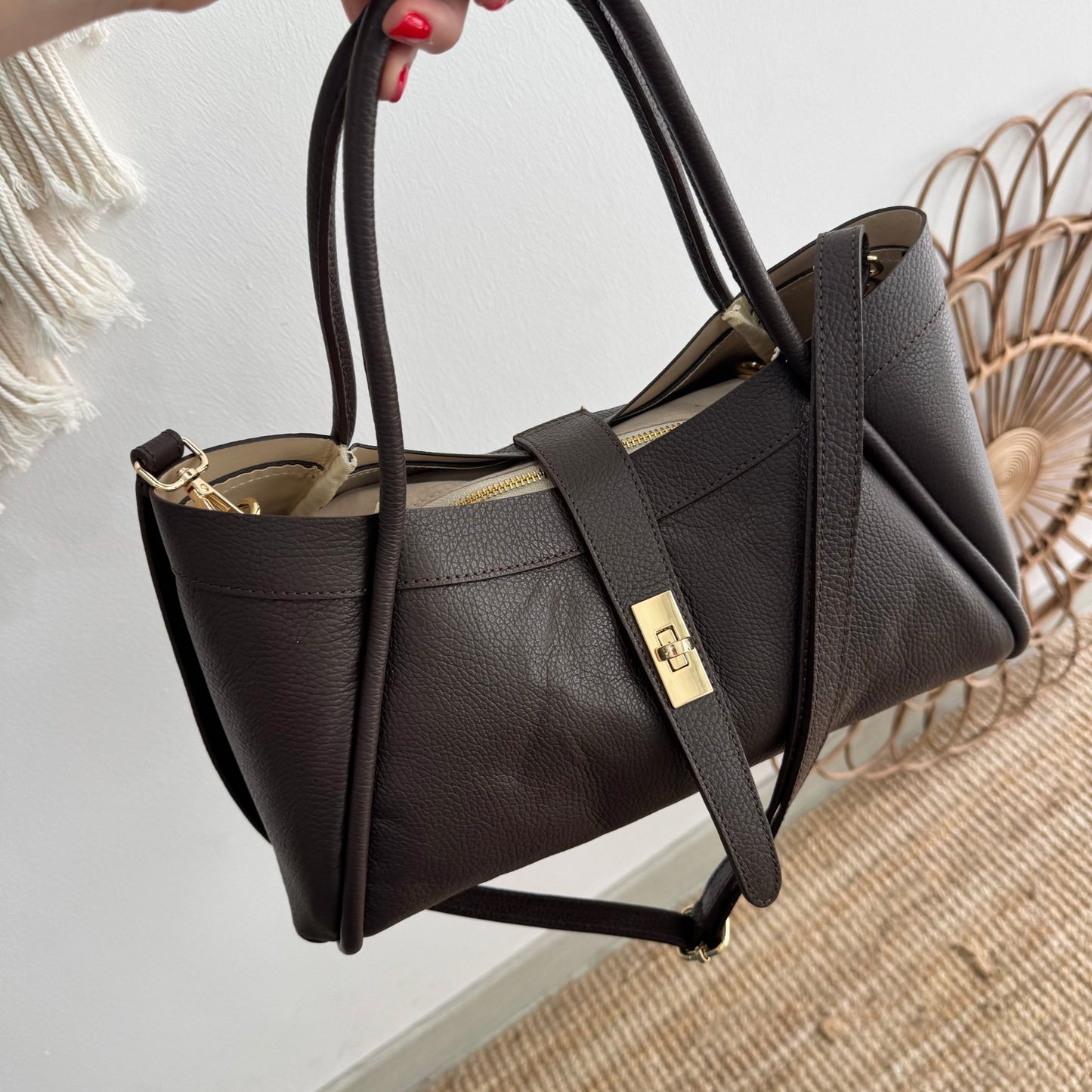 Bolso shopping piel marrón mediano - Bubbleshopbcn