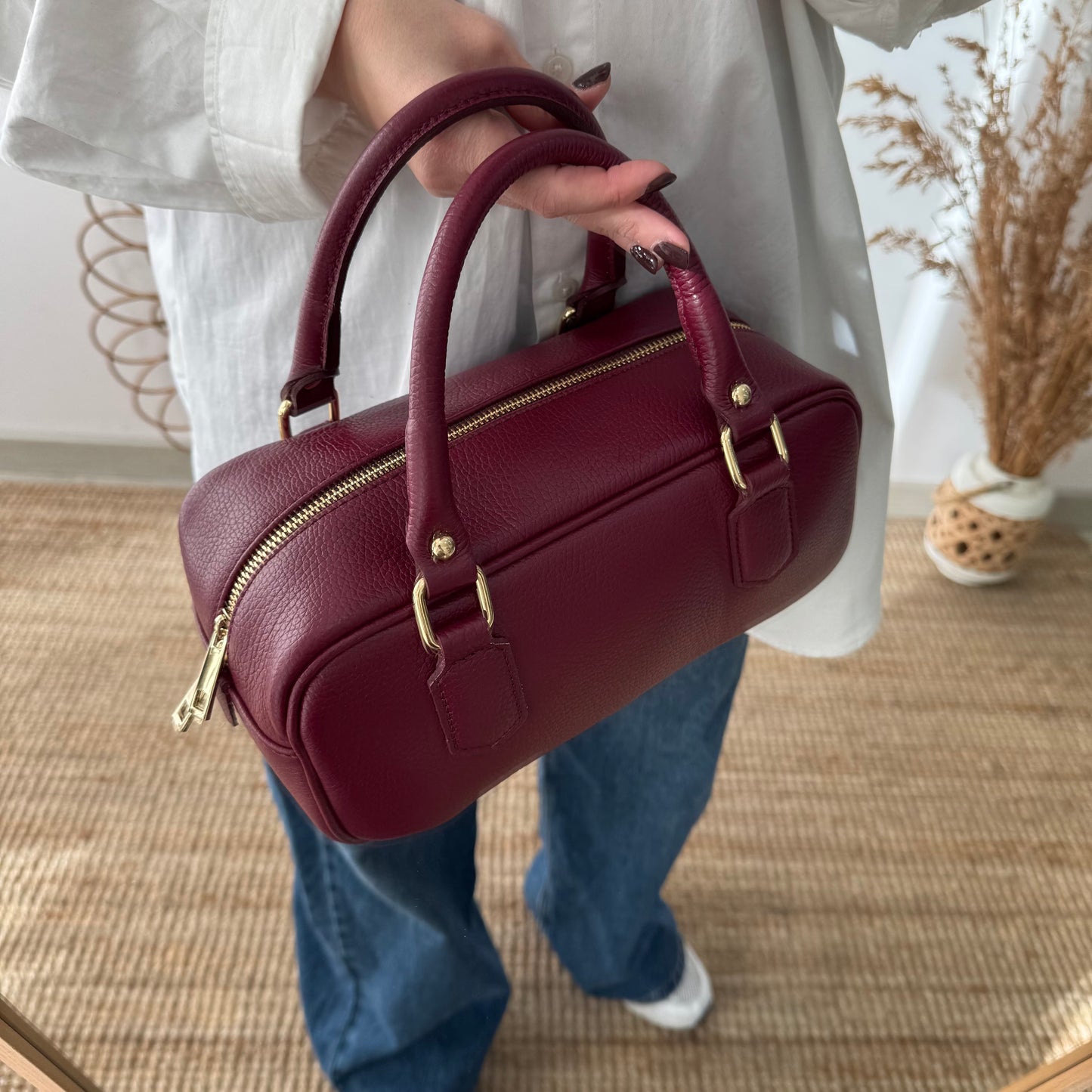 Bolso rectangular piel granate