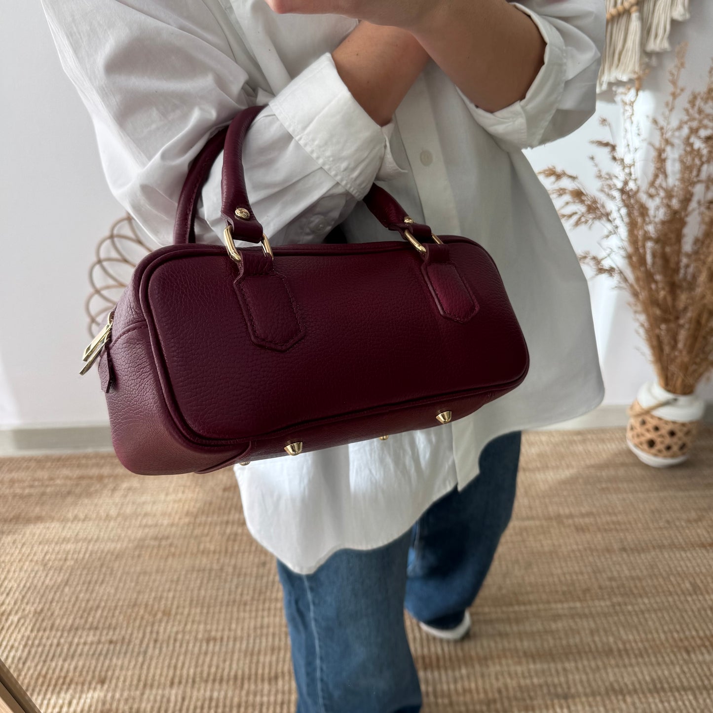 Bolso rectangular piel granate