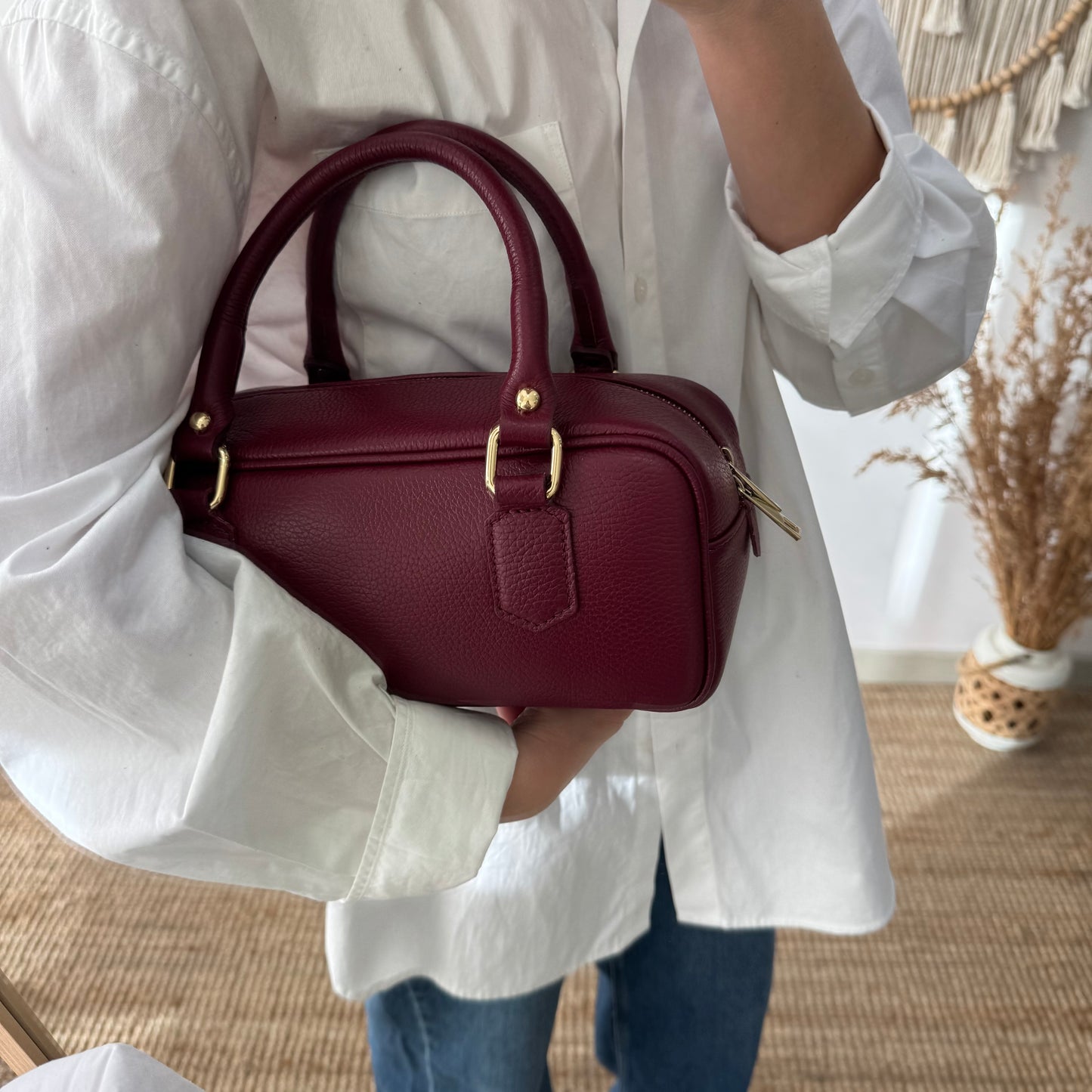 Bolso rectangular piel granate